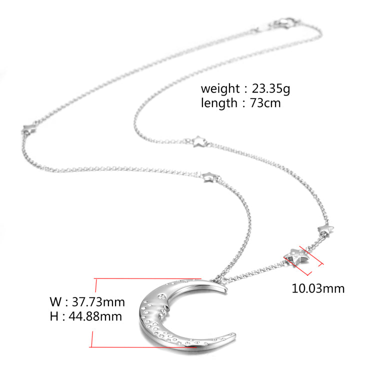 Silver Moon Star With Zirconia Pendant