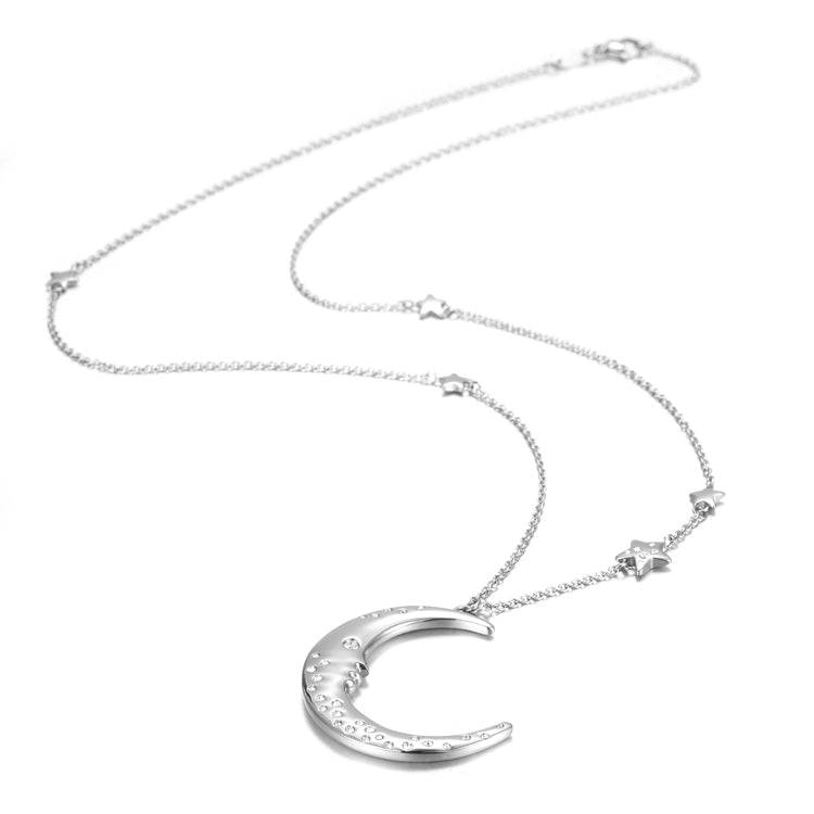 Silver Moon Star With Zirconia Pendant