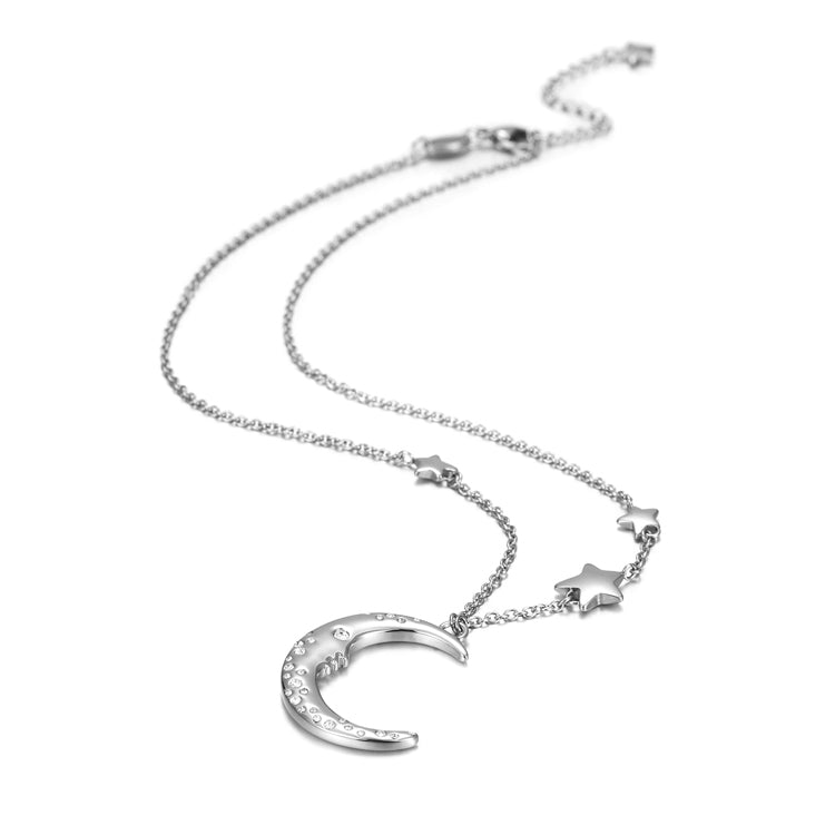 Silver Moon Star With Zirconia Pendant