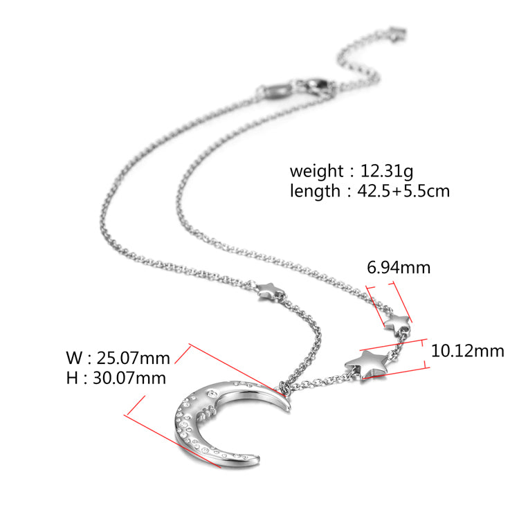 Silver Moon Star With Zirconia Pendant