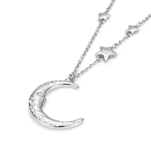 Silver Moon Star With Zirconia Pendant