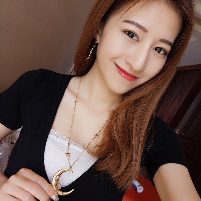 Gold Moon Star With Zirconia Pendant Main Image