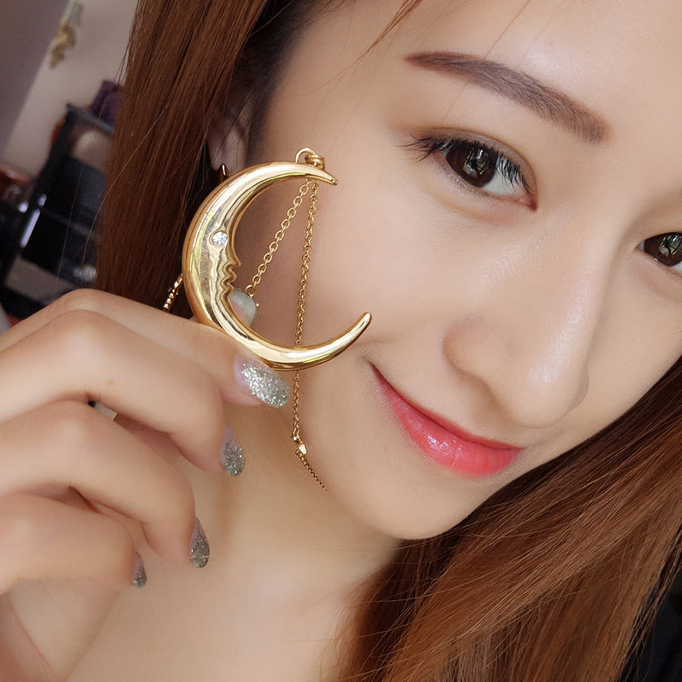 Gold Moon Star With Zirconia Pendant