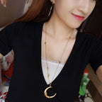 Gold Moon Star With Zirconia Pendant