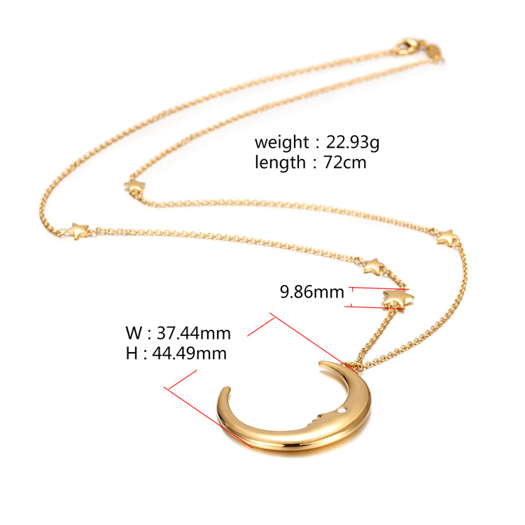 Gold Moon Star With Zirconia Pendant