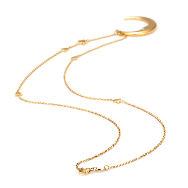 Gold Moon Star With Zirconia Pendant