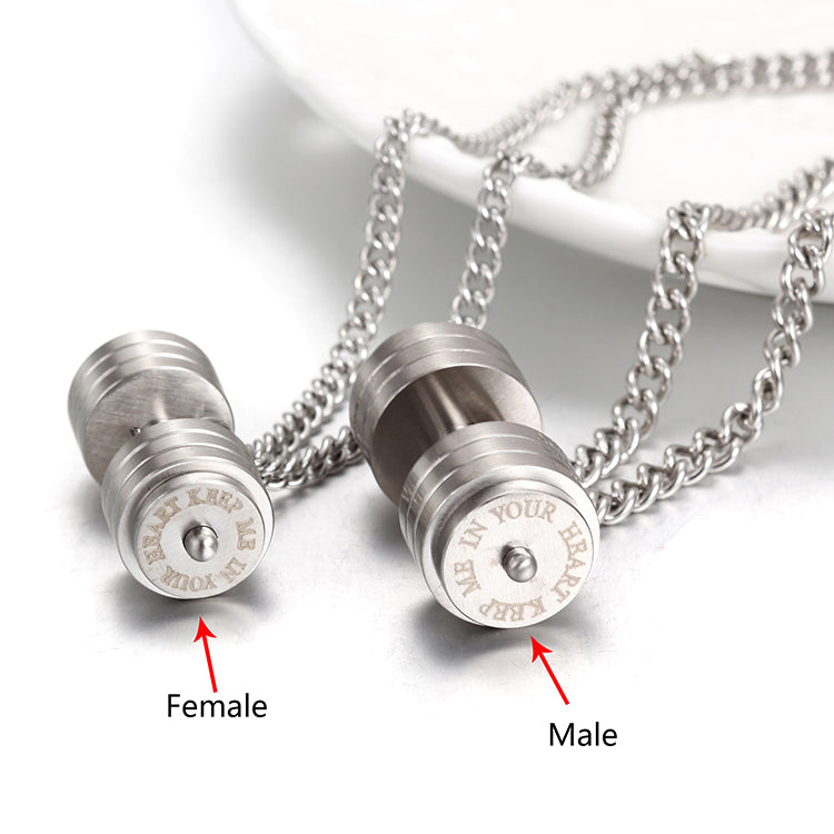 DUMBBELL SHEET COUPLE SILVER PENDANT NECKLACE