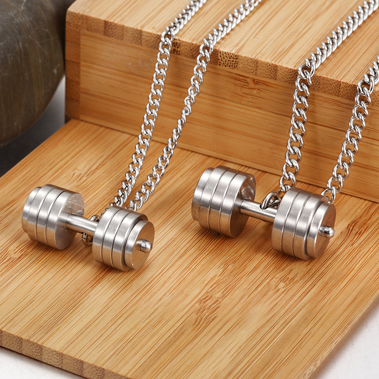 DUMBBELL SHEET COUPLE SILVER PENDANT NECKLACE