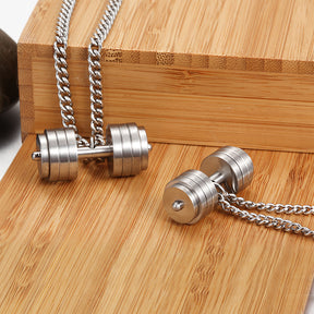 DUMBBELL SHEET COUPLE SILVER PENDANT NECKLACE