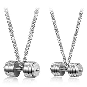 DUMBBELL SHEET COUPLE SILVER PENDANT NECKLACE