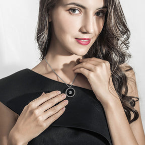 SURROUND BALLS BLACK CIRCLE PENDANT NECKLACE