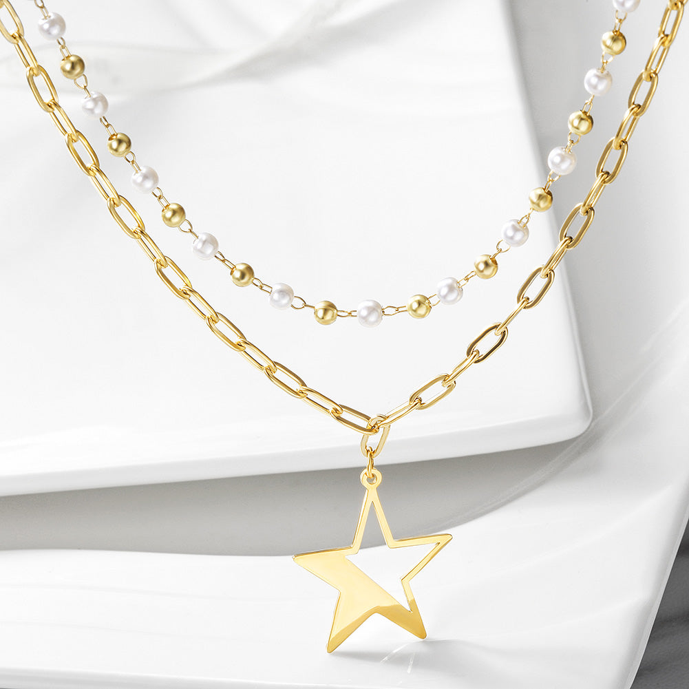 Star Stacked Layered Pendant Necklace