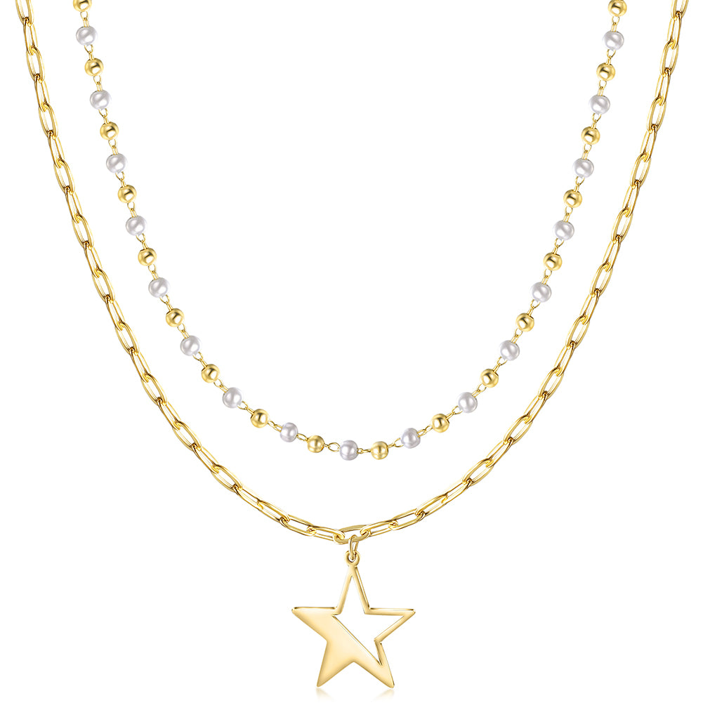 STAR STACKED LAYERED PENDANT NECKLACE