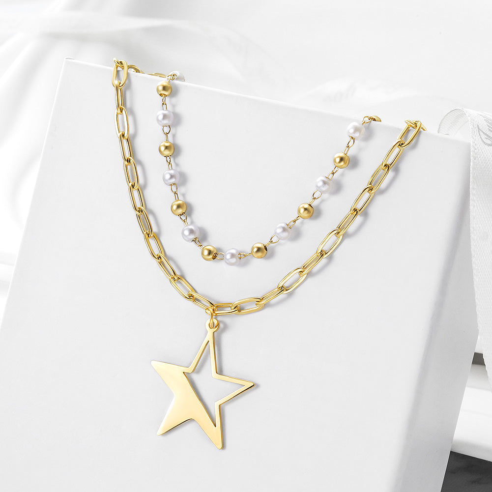 STAR STACKED LAYERED PENDANT NECKLACE