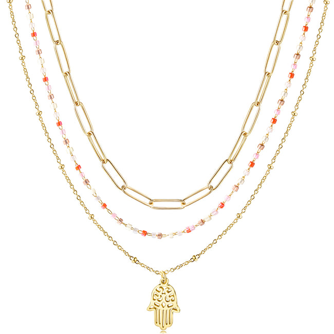 Stacked Layered Pendant Necklace Hover Image