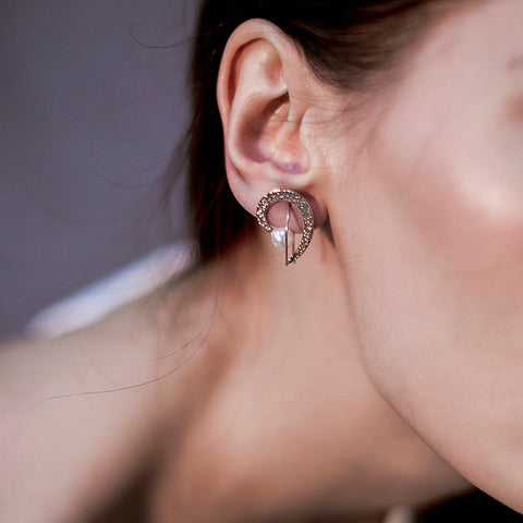 Half Heart With Pearl Studs