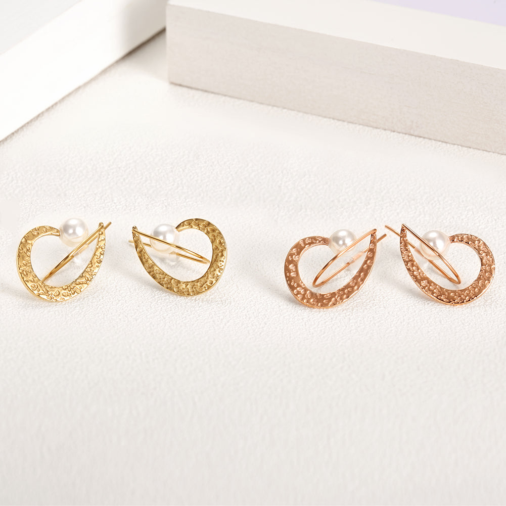 Half Heart With Pearl Studs