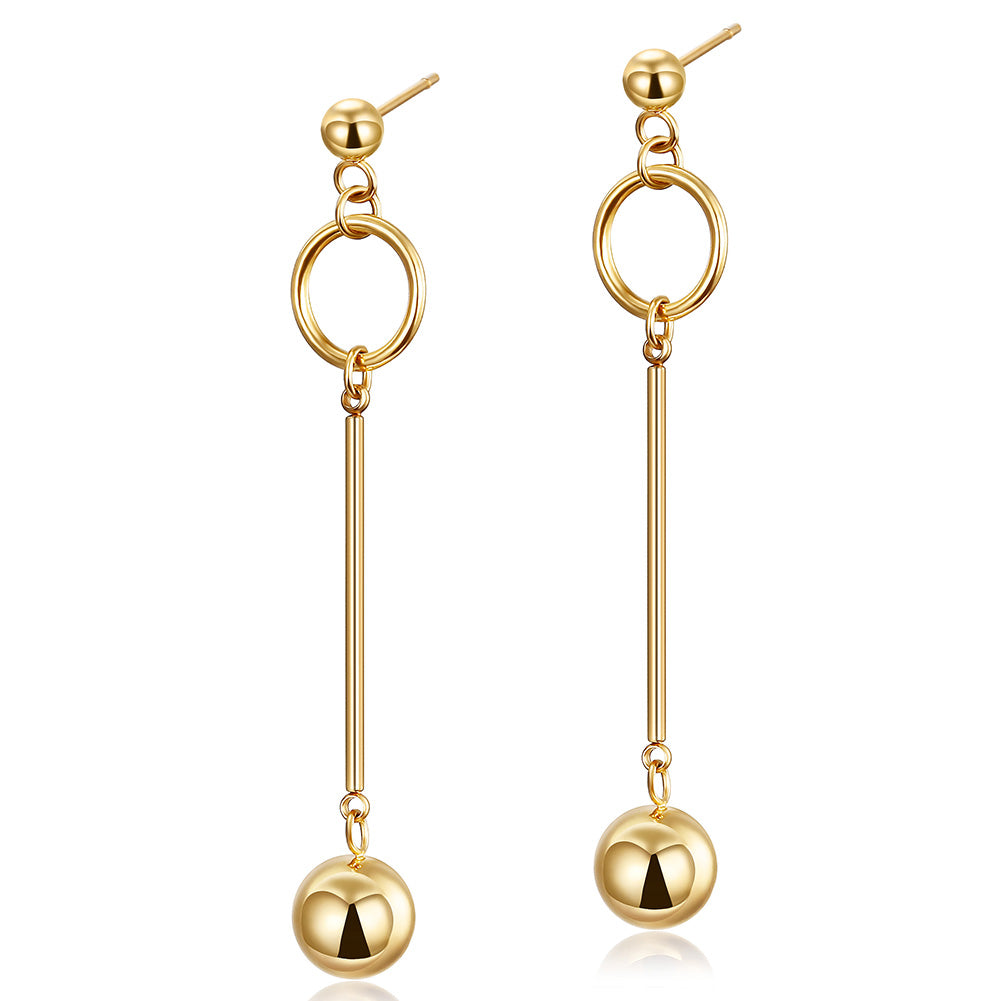 Gold Long Strap With Ball Earrings