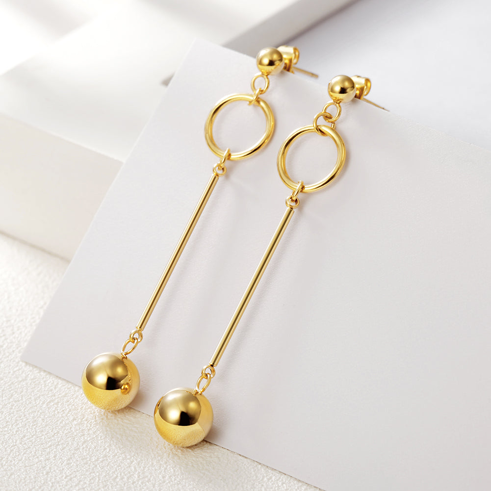 Gold Long Strap With Ball Earrings