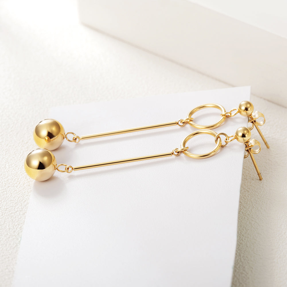Gold Long Strap With Ball Earrings