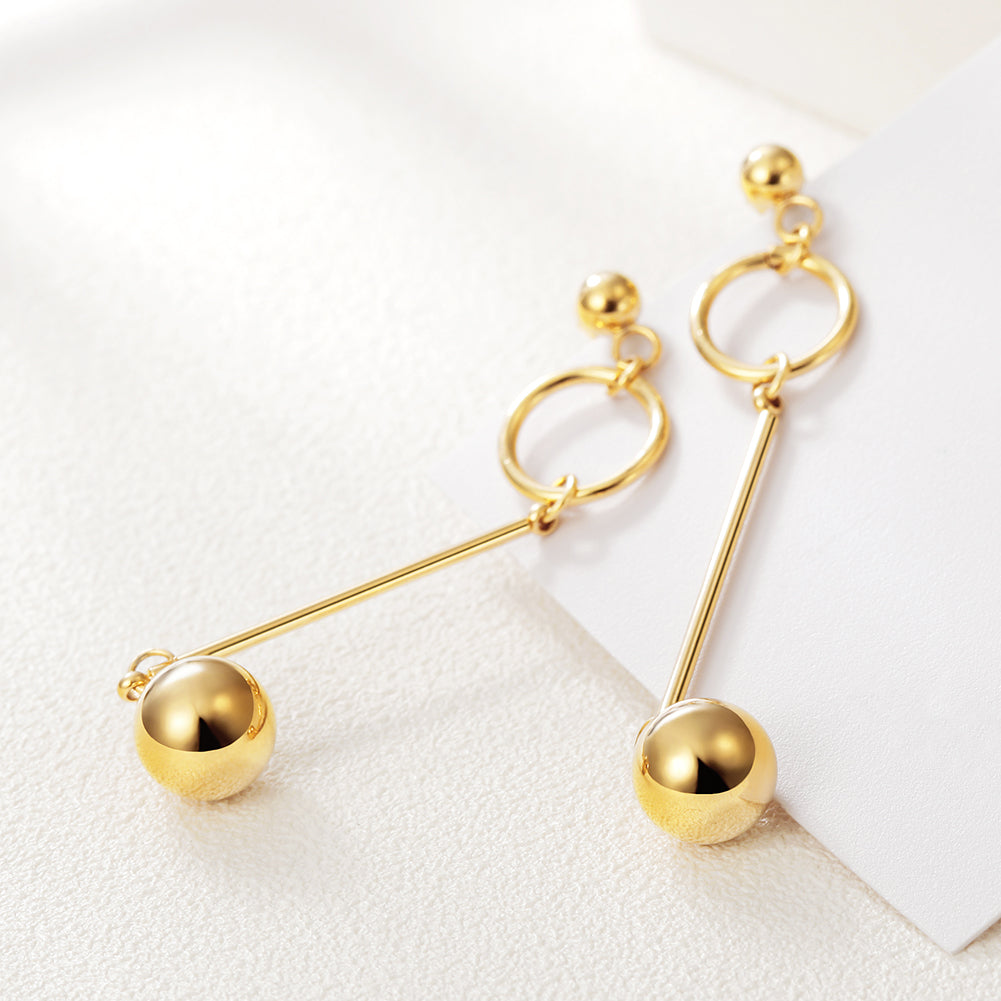 Gold Long Strap With Ball Earrings