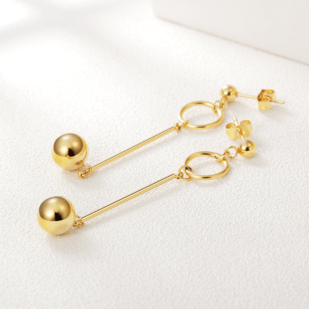 Gold Long Strap With Ball Earrings