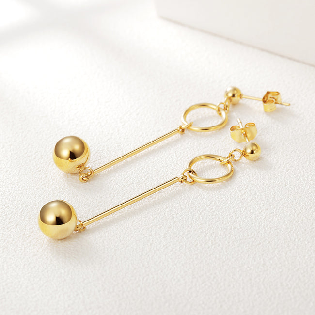 Gold Long Strap With Ball Earrings Main Image