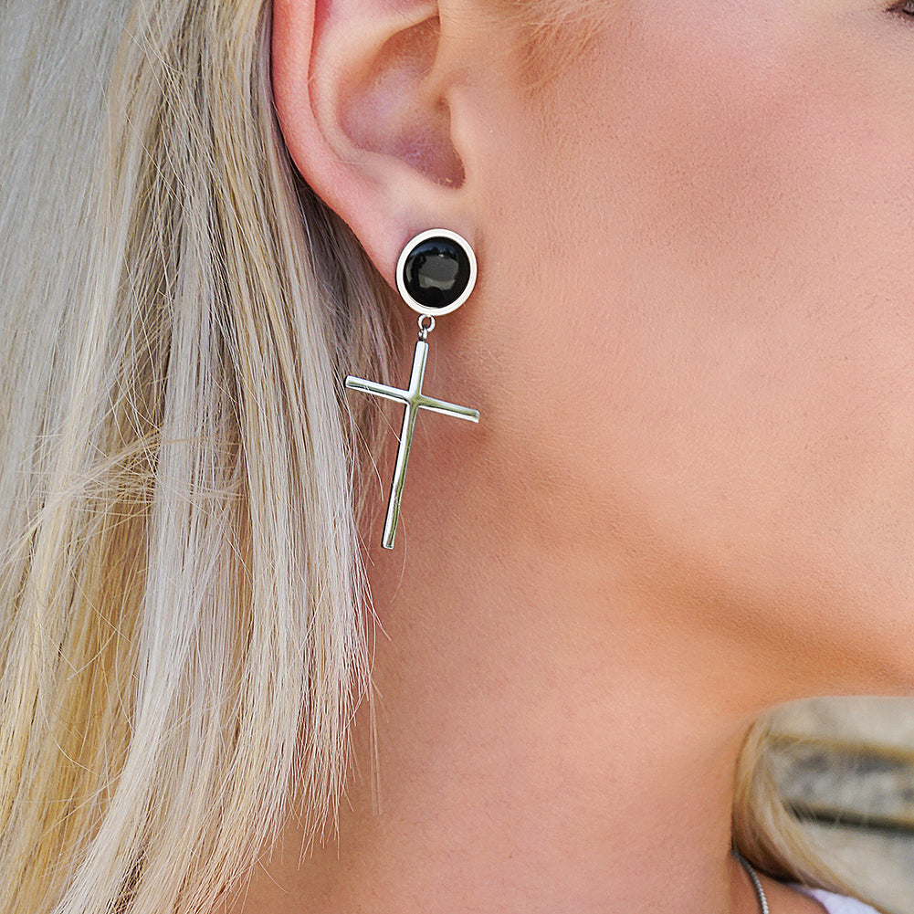 Black Ball With Cross Earrings