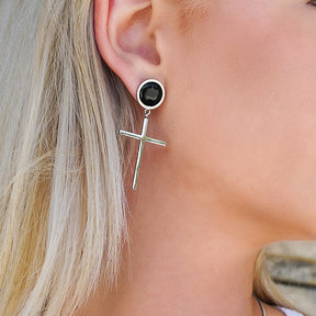 BLACK BALL WITH CROSS EARRINGS