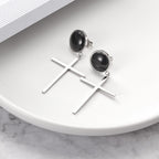 Black Ball With Cross Earrings
