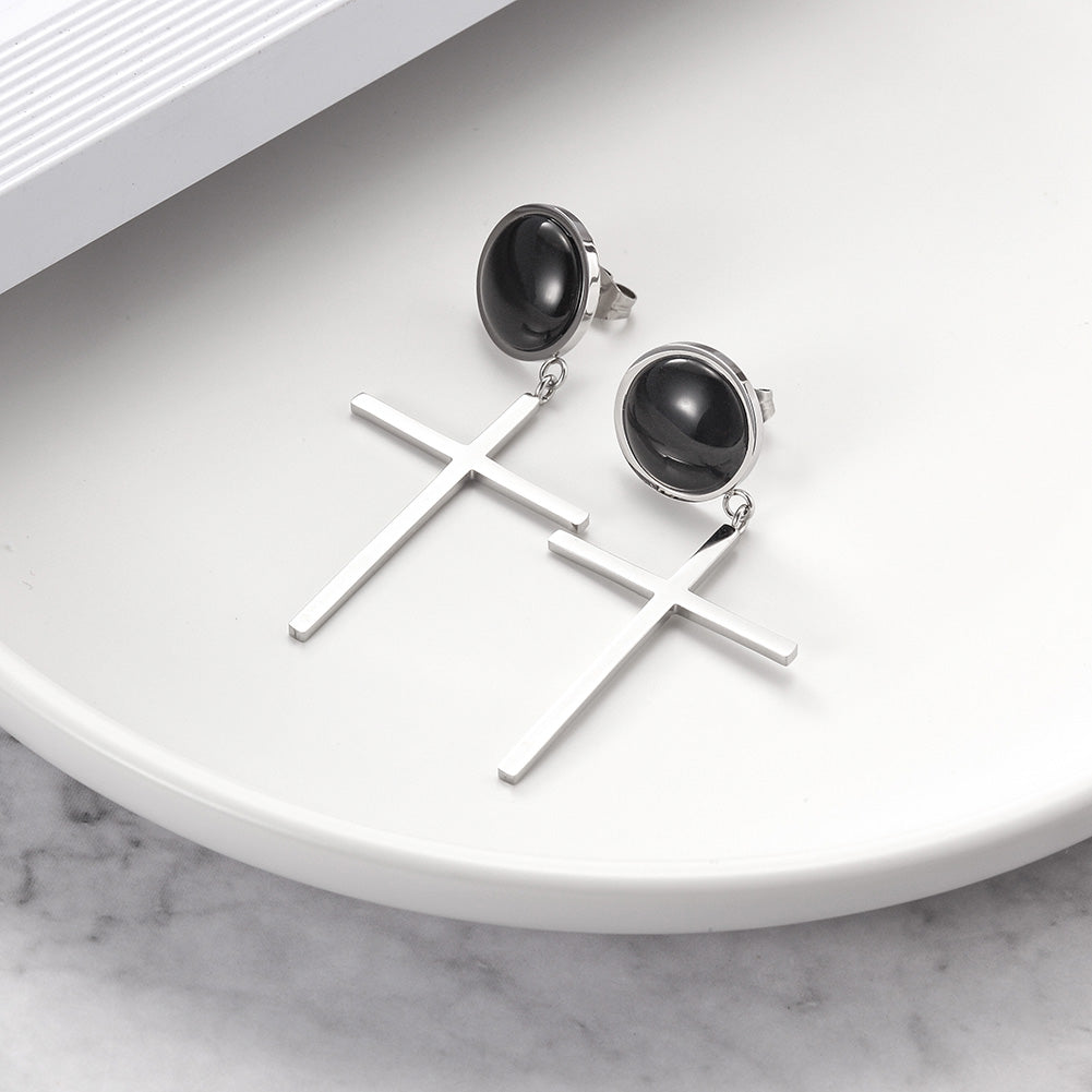 Black Ball With Cross Earrings
