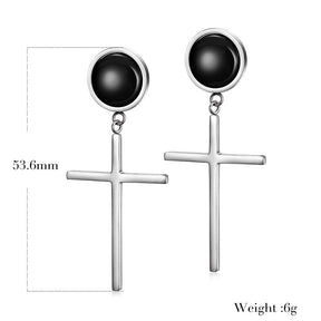 BLACK BALL WITH CROSS EARRINGS