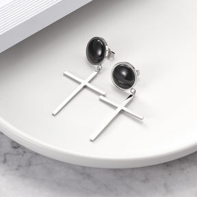 BLACK BALL WITH CROSS EARRINGS