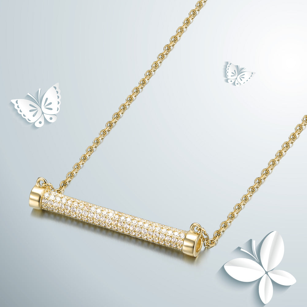 Gold Bar With Cubic Zirconia Necklace