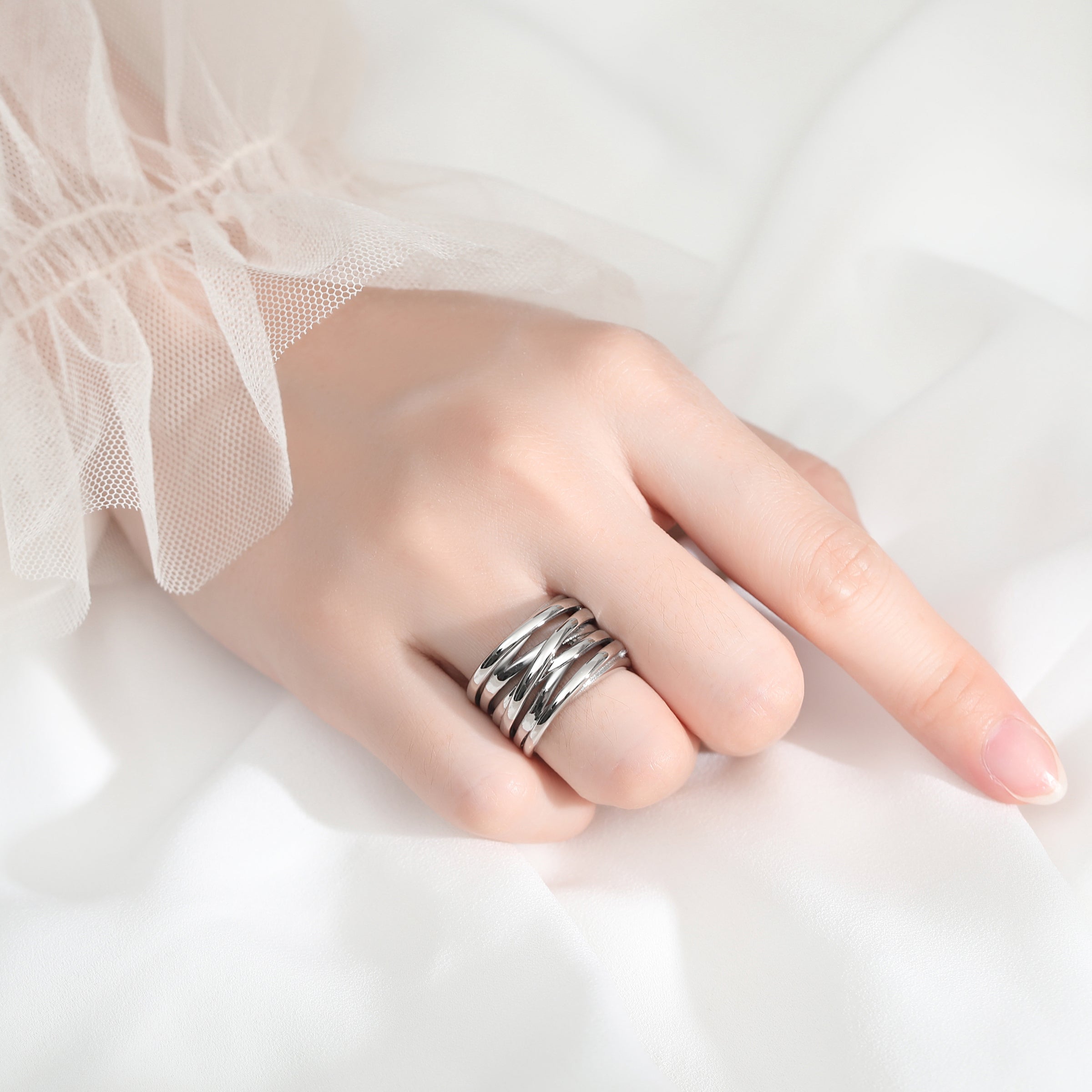 Silver Knot Cross Stack Ring