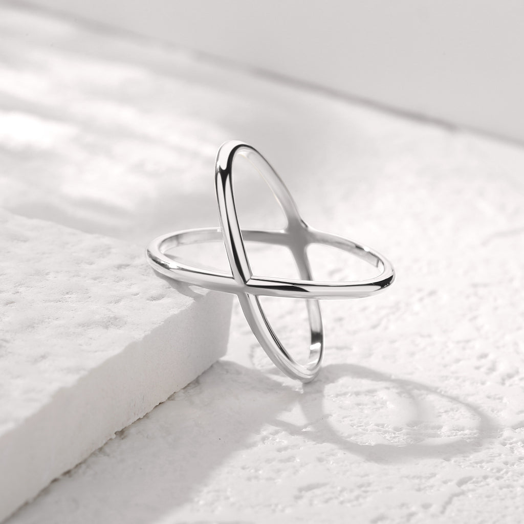 Silver "X" Criss Cross Skinny Band Ring
