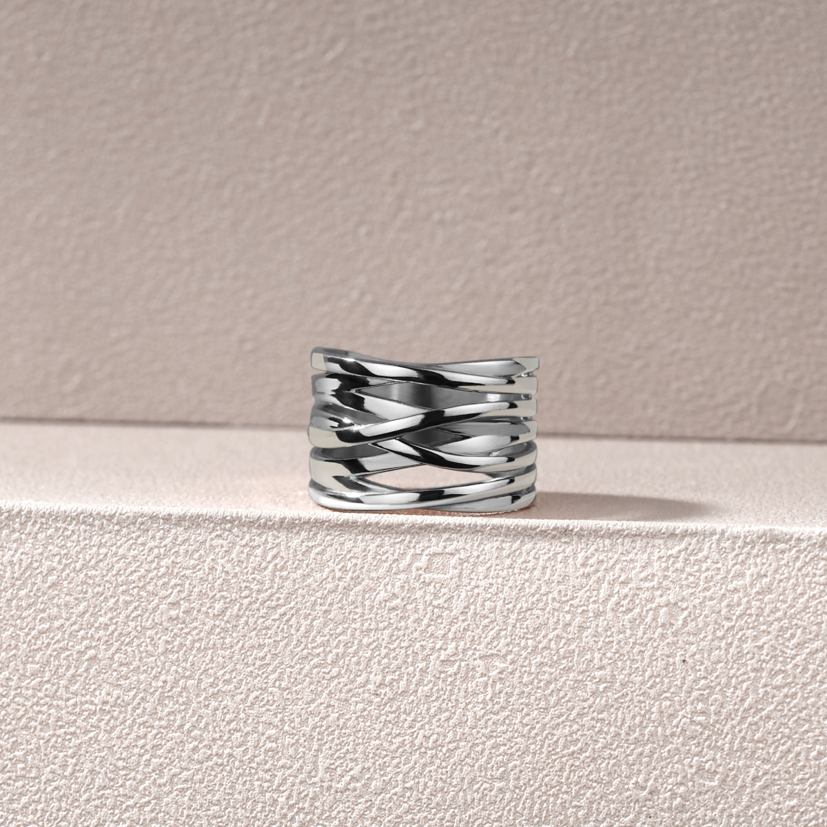 SILVER KNOT CROSS STACK RING