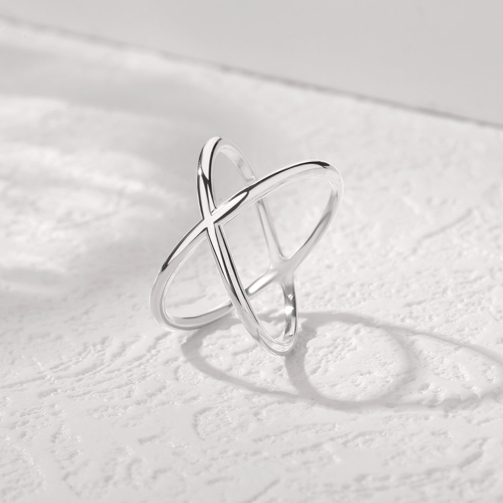 Silver "X" Criss Cross Skinny Band Ring