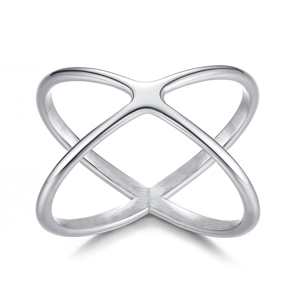 Silver "X" Criss Cross Skinny Band Ring